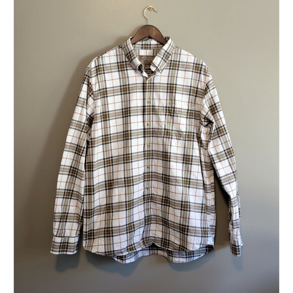 Eddie Bauer Size Large Tall Plaid Shirt Mens Green White Button Down Top LS LT - Picture 1 of 5